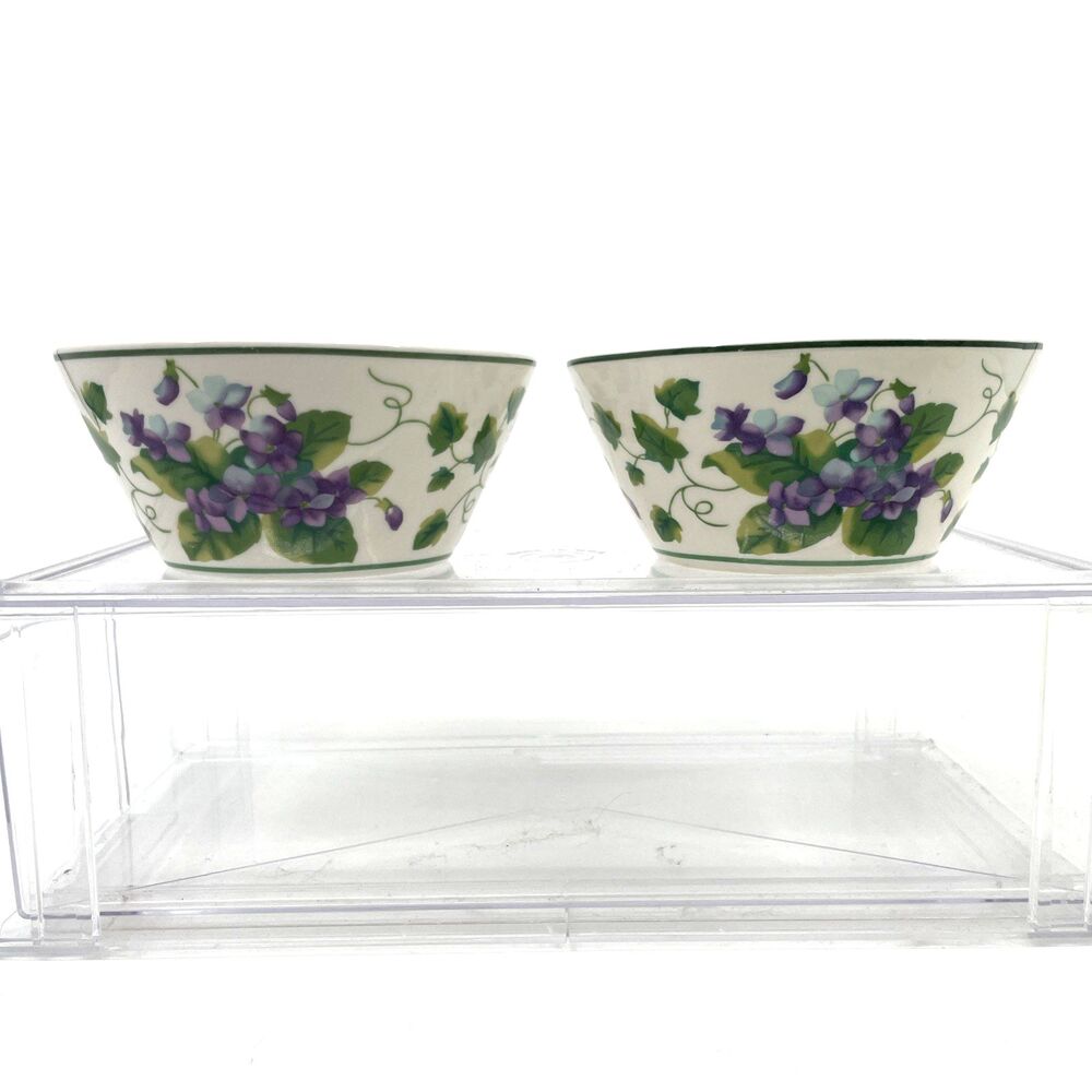 Lot of Two Waverly Garden Room Sweet Violets Bowls Soup Cereal Ceramic 6" X 2.5"